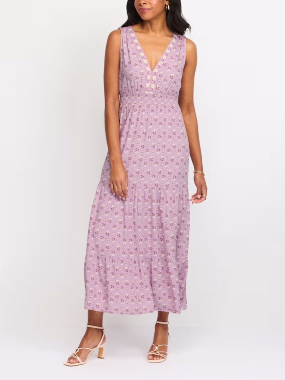 NWT Floral Tiered Maxi Dress Purple Cottagecore Romantic Prairie V-Neck M Petite